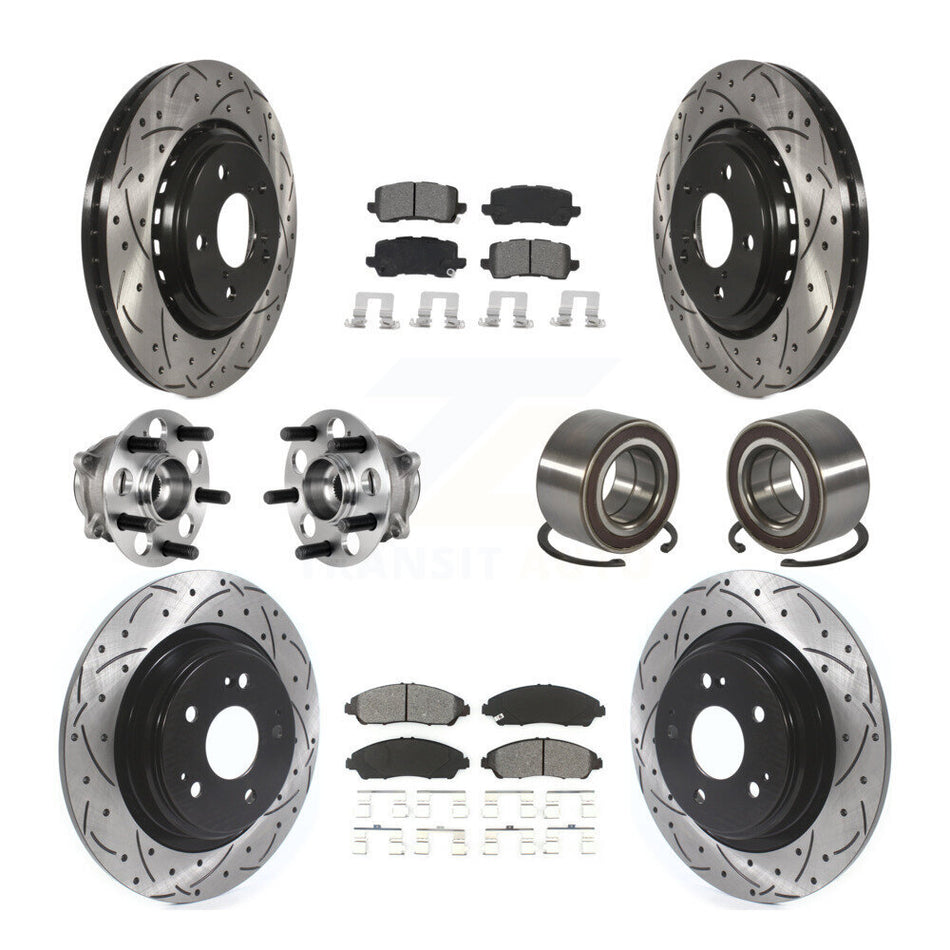 Front Rear Hub Bearing Assembly Coated Disc Brake Rotor And Pads Kit (10Pc) For Acura MDX KBB-128269
