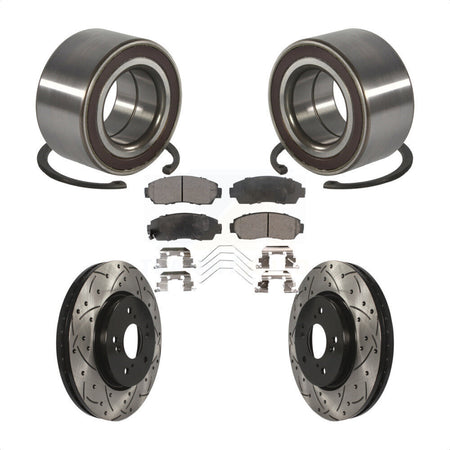 Front Wheel Bearing Coated Drilled Slot Brake Rotor Pads Kit For 2012-2016 Honda CR-V AWD KBB-128273