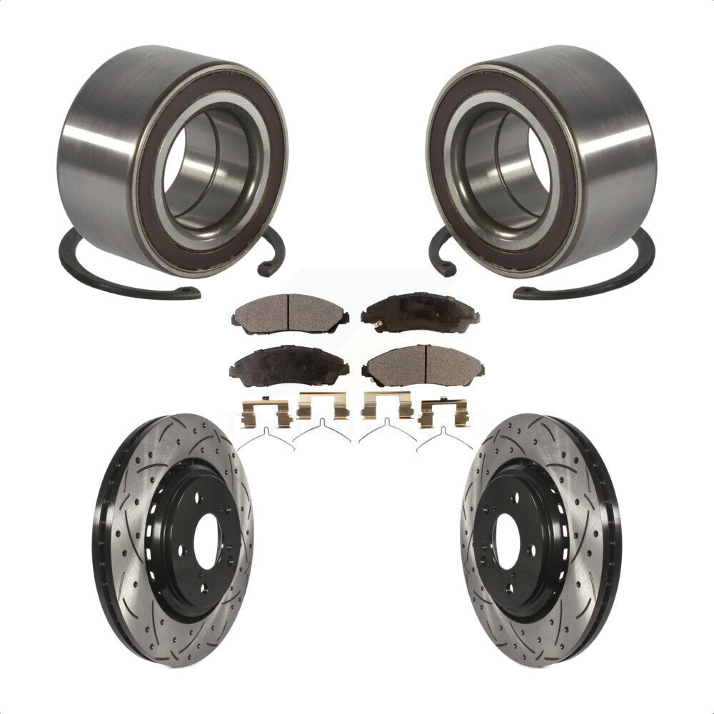 Front Wheel Bearing Coated Drilled Slotted Brake Rotor Pads Kit For Honda Pilot Acura MDX KBB-128276