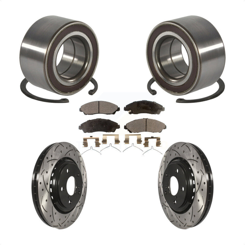 Front Wheel Bearing Coated Drilled Slotted Brake Rotor Pads Kit For Honda Pilot Acura MDX KBB-128276