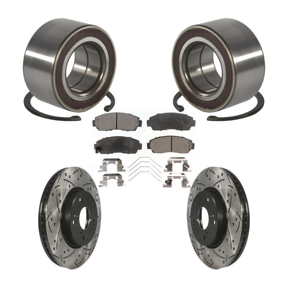 Front Wheel Bearing Coated Drilled Slotted Disc Brake Rotors And Pads Kit For Honda CR-V KBB-128278