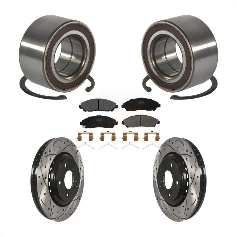Front Wheel Bearing Coated Drilled Slotted Brake Rotor Pads Kit For Honda Pilot Acura MDX KBB-128282