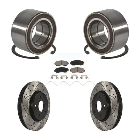 Front Wheel Bearing Coated Drilled Slot Brake Rotor Pads Kit For 2012-2016 Honda CR-V AWD KBB-128286