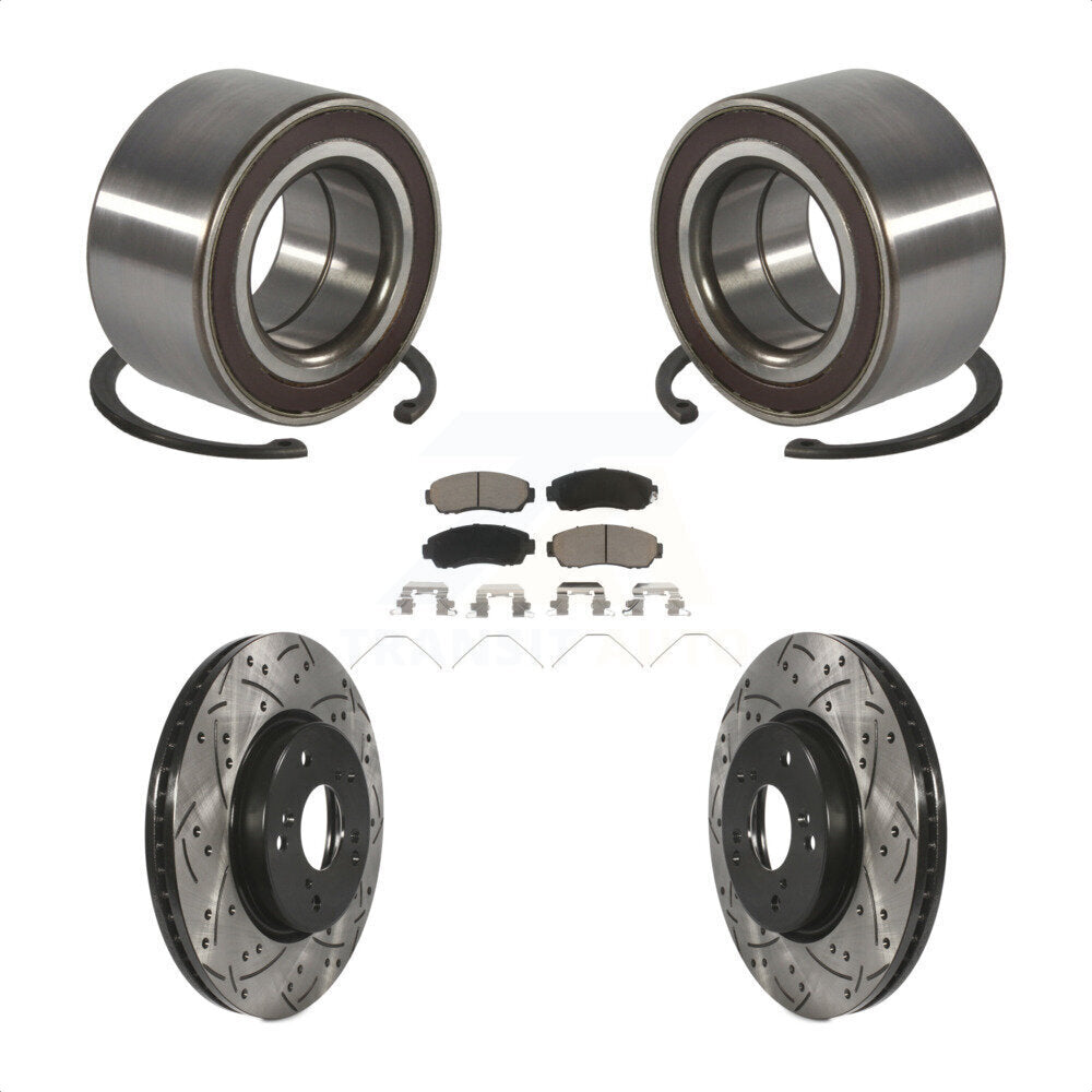 Front Wheel Bearing Coated Drilled Slotted Disc Brake Rotors And Pads Kit For Honda CR-V KBB-128287
