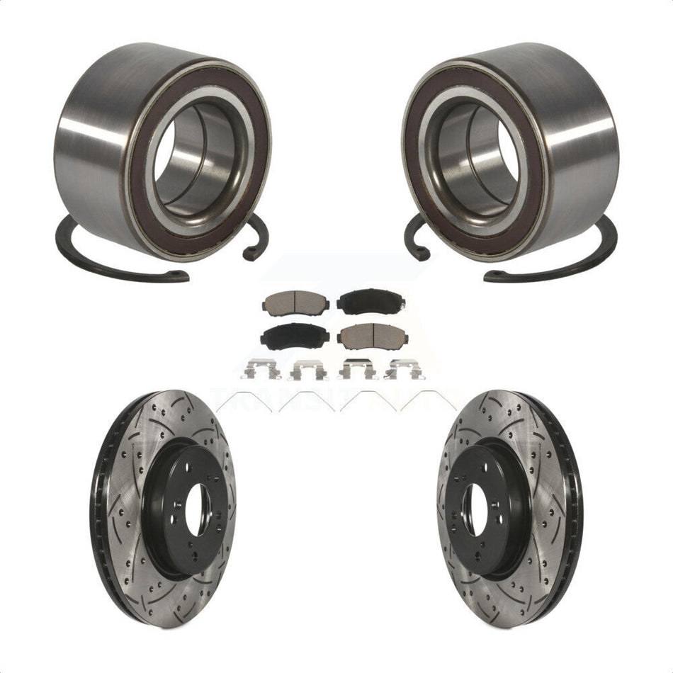 Front Wheel Bearing Coated Drilled Slotted Disc Brake Rotors And Pads Kit For Honda CR-V KBB-128287