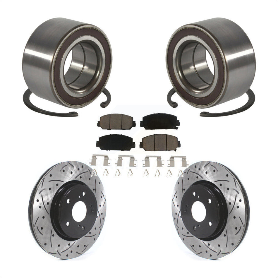 Front Wheel Bearing Coated Drilled Slotted Disc Brake Rotors And Pads Kit For Honda CR-V KBB-128288