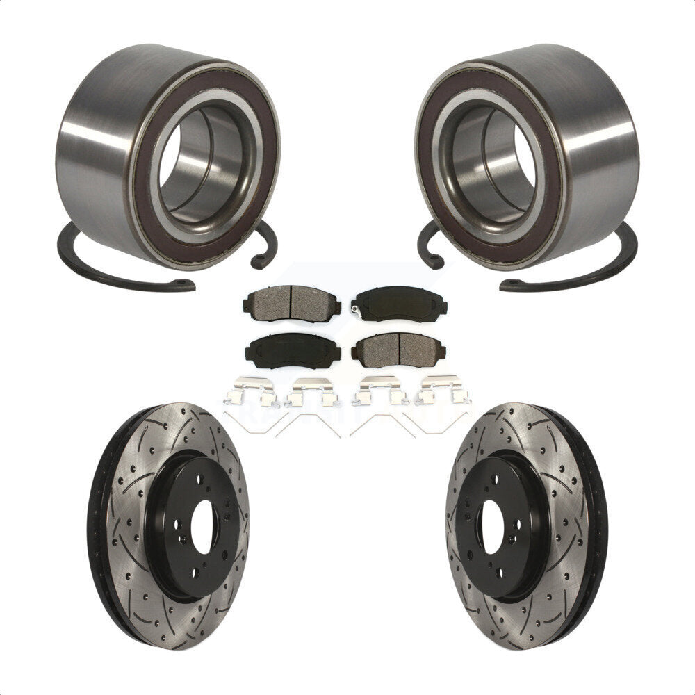 Front Wheel Bearing Coated Drilled Slot Brake Rotor Pads Kit For 2012-2016 Honda CR-V AWD KBB-128291