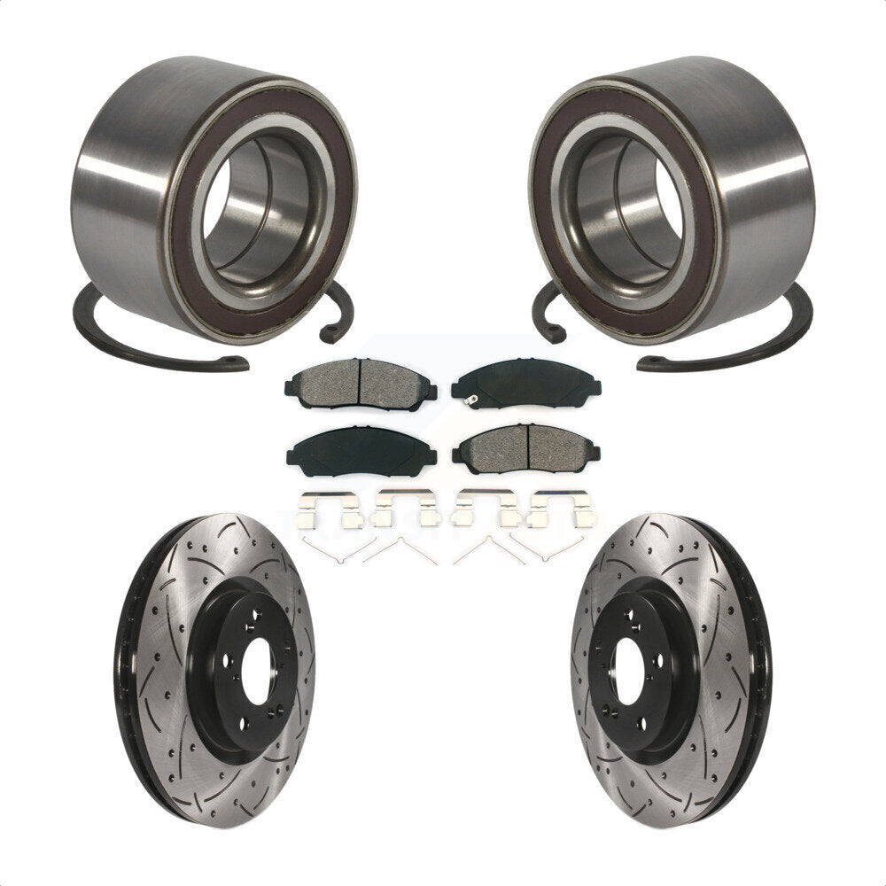 Front Wheel Bearing Coat Drill Slot Brake Rotor Pad Kit For Acura RLX Sport Hybrid SH-AWD KBB-128293