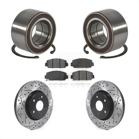 Front Wheel Bearing Coated Drilled Slotted Disc Brake Rotors And Pads Kit For Honda CR-V KBB-128296