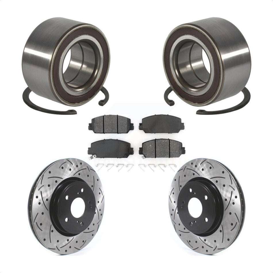 Front Wheel Bearing Coated Drilled Slotted Disc Brake Rotors And Pads Kit For Honda CR-V KBB-128296