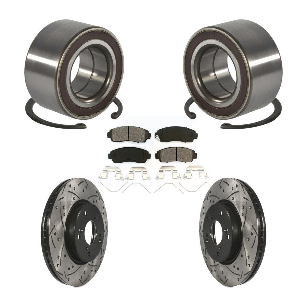 Front Wheel Bearing Coated Drilled Slotted Disc Brake Rotors And Pads Kit For Honda CR-V KBB-128297