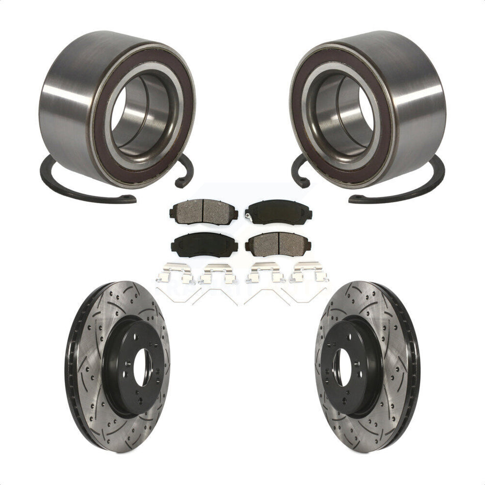 Front Wheel Bearing Coated Drilled Slotted Disc Brake Rotors And Pads Kit For Honda CR-V KBB-128297