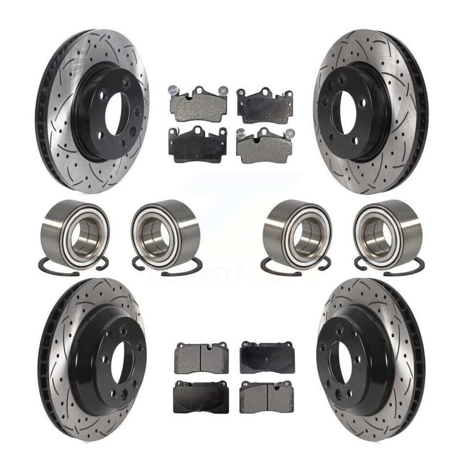 Front Rear Bearings Coated Disc Brake Rotors And Pads Kit (10Pc) For Volkswagen Touareg KBB-128312