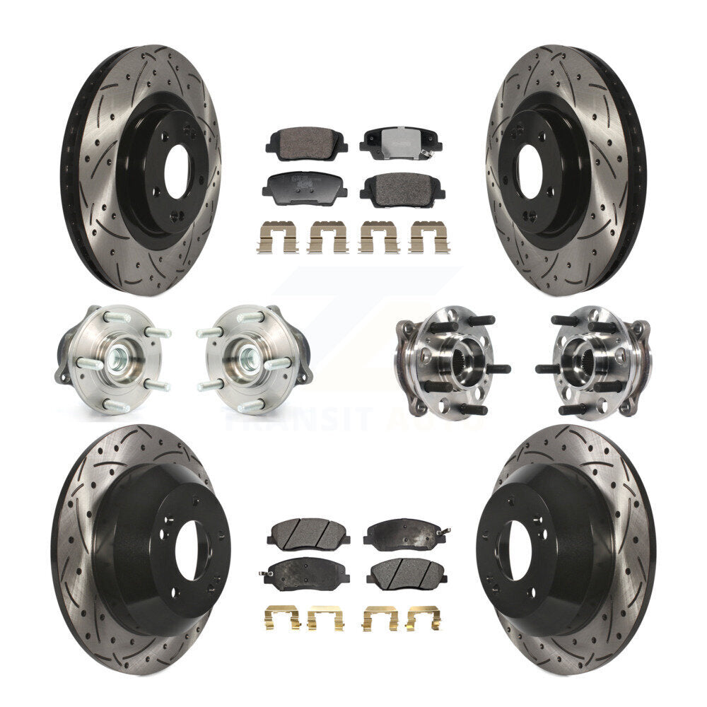 Front Rear Hub Bearing Coated Disc Brake Rotor And Pad Kit (10Pc) For Hyundai Santa Fe XL KBB-128805