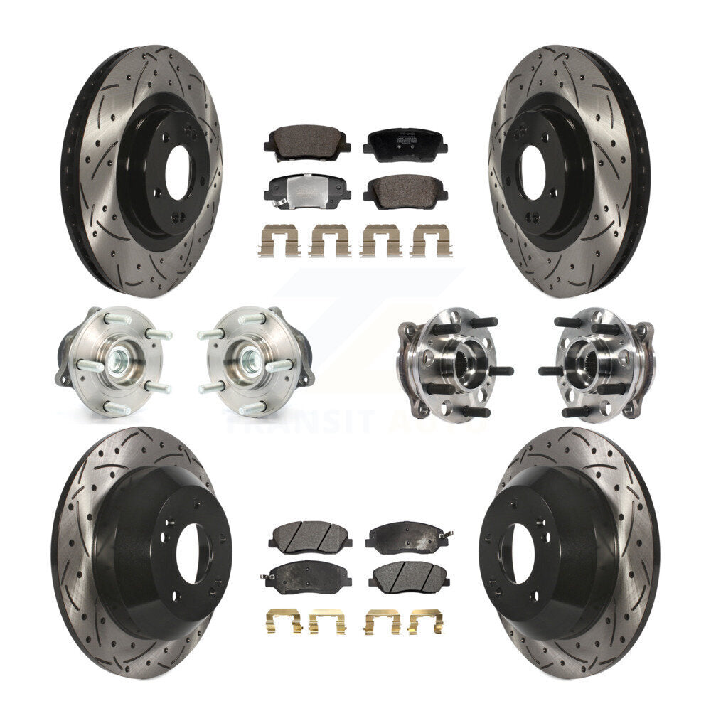 Front Rear Hub Bearing Coated Disc Brake Rotor And Pad Kit (10Pc) For Hyundai Santa Fe XL KBB-128836
