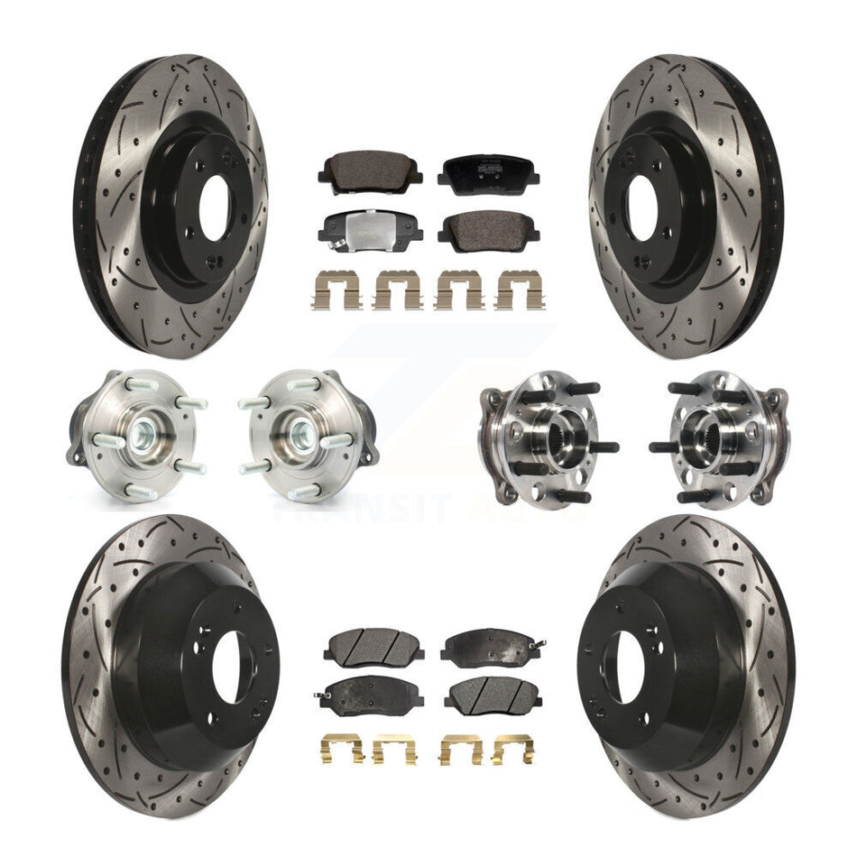 Front Rear Hub Bearing Coated Disc Brake Rotor And Pad Kit (10Pc) For Hyundai Santa Fe XL KBB-128836