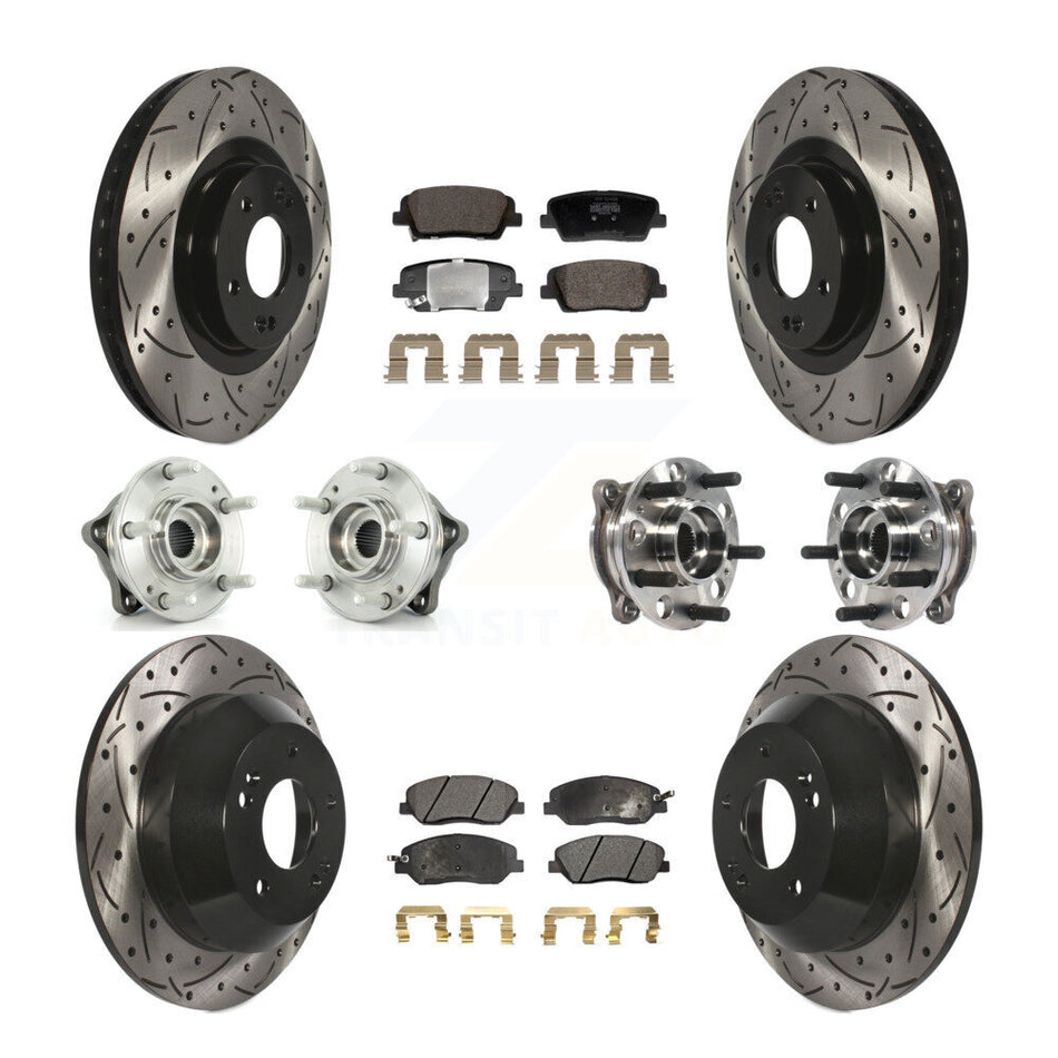 Front Rear Hub Bearing Coated Disc Brake Rotor And Pad Kit (10Pc) For Hyundai Santa Fe XL KBB-128837