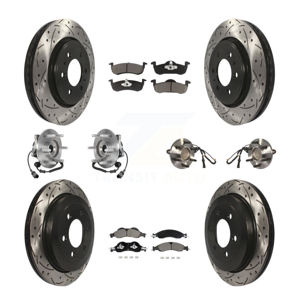 Front Rear Hub Bearing Coated Brake Rotor Pads Kit (10Pc) For Ford Expedition Lincoln RWD KBB-128845