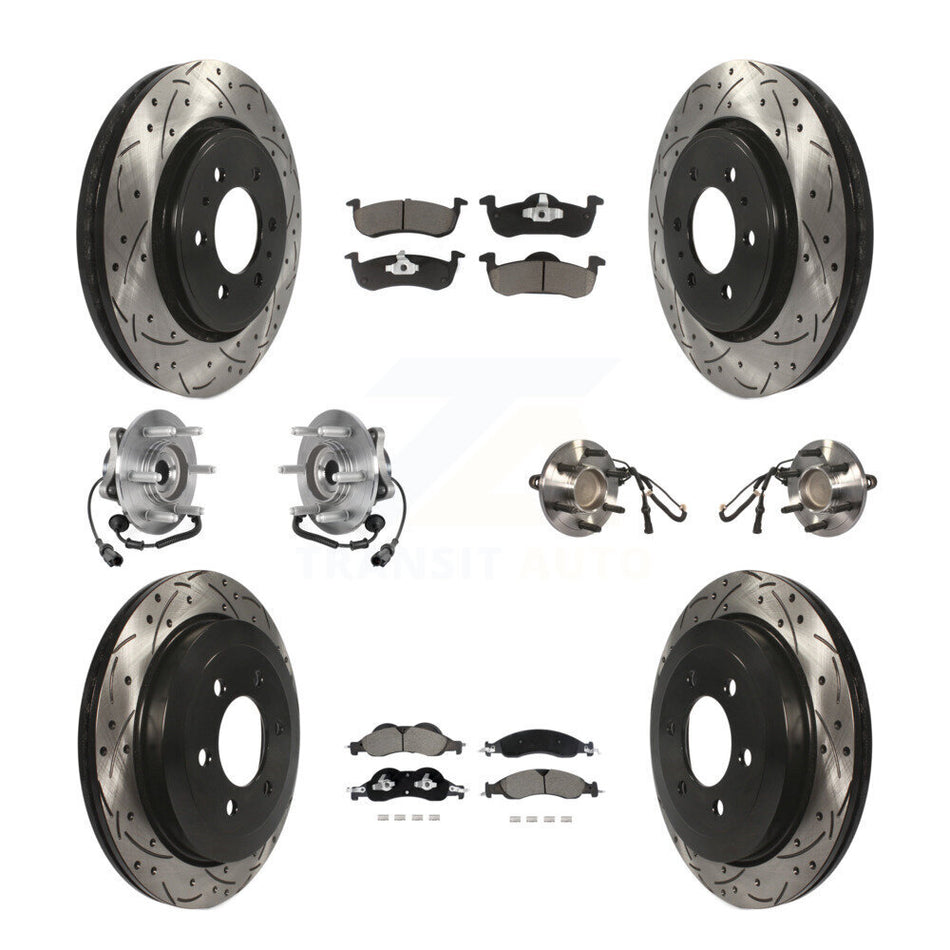 Front Rear Hub Bearing Coated Brake Rotor Pads Kit (10Pc) For Ford Expedition Lincoln RWD KBB-128845