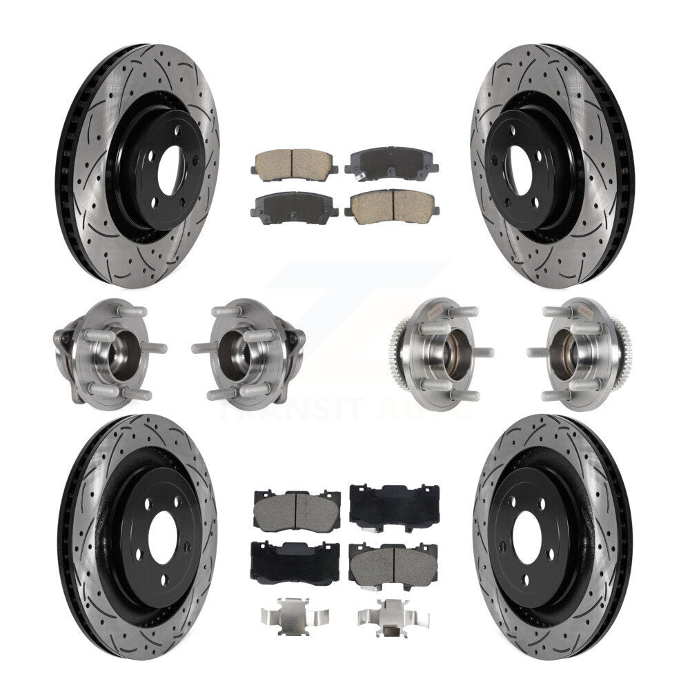 Front Rear Hub Bearings Coated Disc Brake Rotors And Pads Kit (10Pc) For Ford Mustang KBB-128847