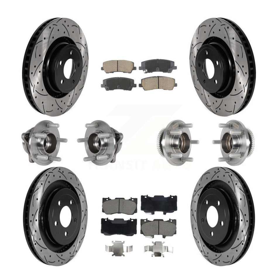 Front Rear Hub Bearings Coated Disc Brake Rotors And Pads Kit (10Pc) For Ford Mustang KBB-128847