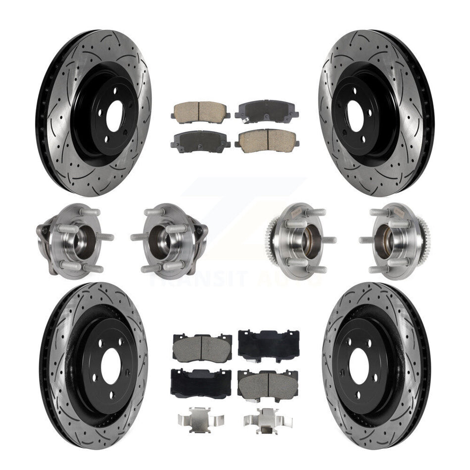 Front Rear Hub Bearings Coated Disc Brake Rotors And Pads Kit (10Pc) For Ford Mustang KBB-128850