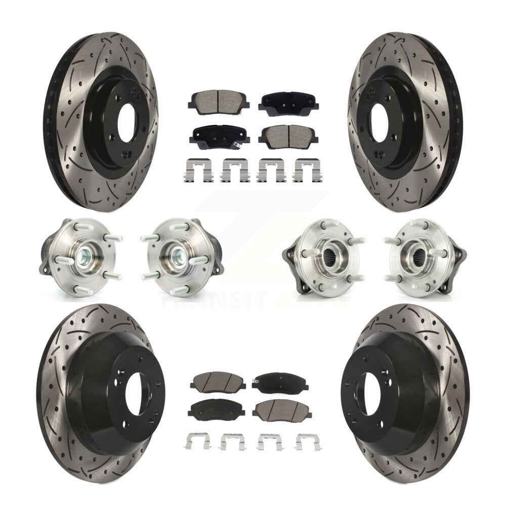 Front Rear Hub Bearing Coated Disc Brake Rotor And Pad Kit (10Pc) For Hyundai Santa Fe XL KBB-128869