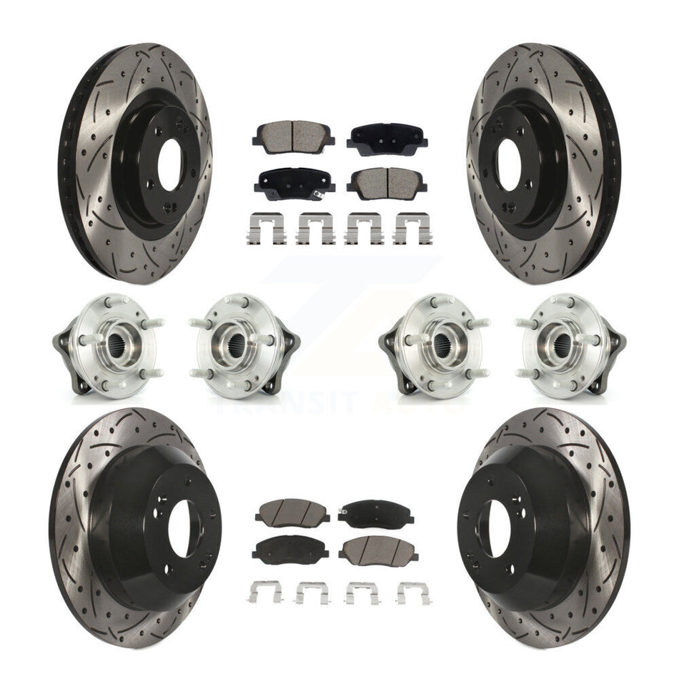 Front Rear Hub Bearing Coated Disc Brake Rotor And Pad Kit (10Pc) For Hyundai Santa Fe XL KBB-128870