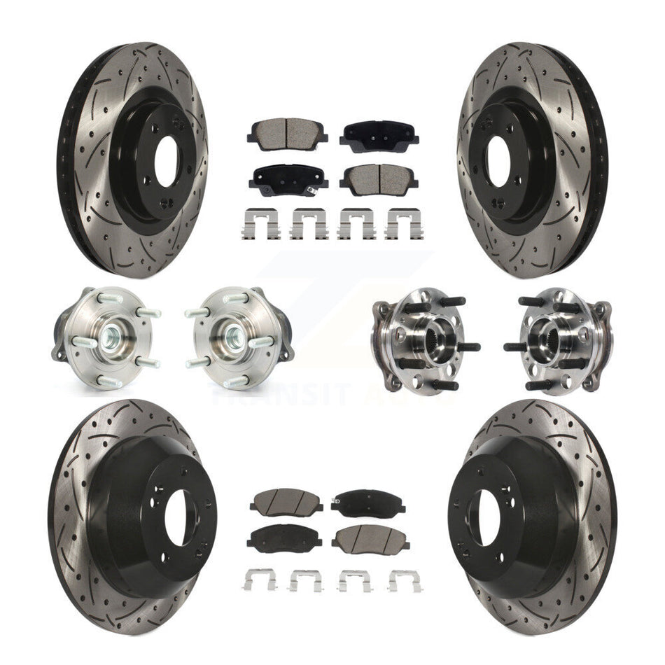 Front Rear Hub Bearing Coated Disc Brake Rotor And Pad Kit (10Pc) For Hyundai Santa Fe XL KBB-128871