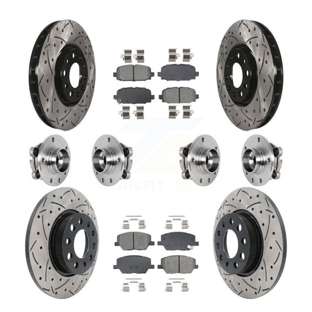 Front Rear Hub Bearings Coated Disc Brake Rotors And Pads Kit (10Pc) For Jeep Compass AWD KBB-128890