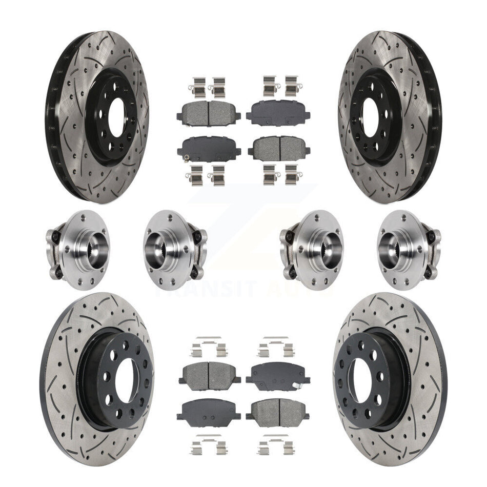 Front Rear Hub Bearings Coated Disc Brake Rotors And Pads Kit (10Pc) For Jeep Compass AWD KBB-128890