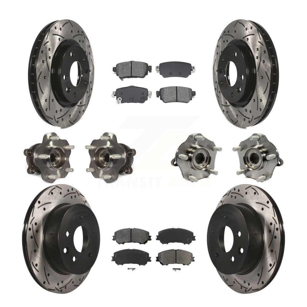 Front Rear Hub Bearing Coat Brake Rotor Pads Kit (10Pc) For Nissan Rogue Sport S with AWD KBB-128891