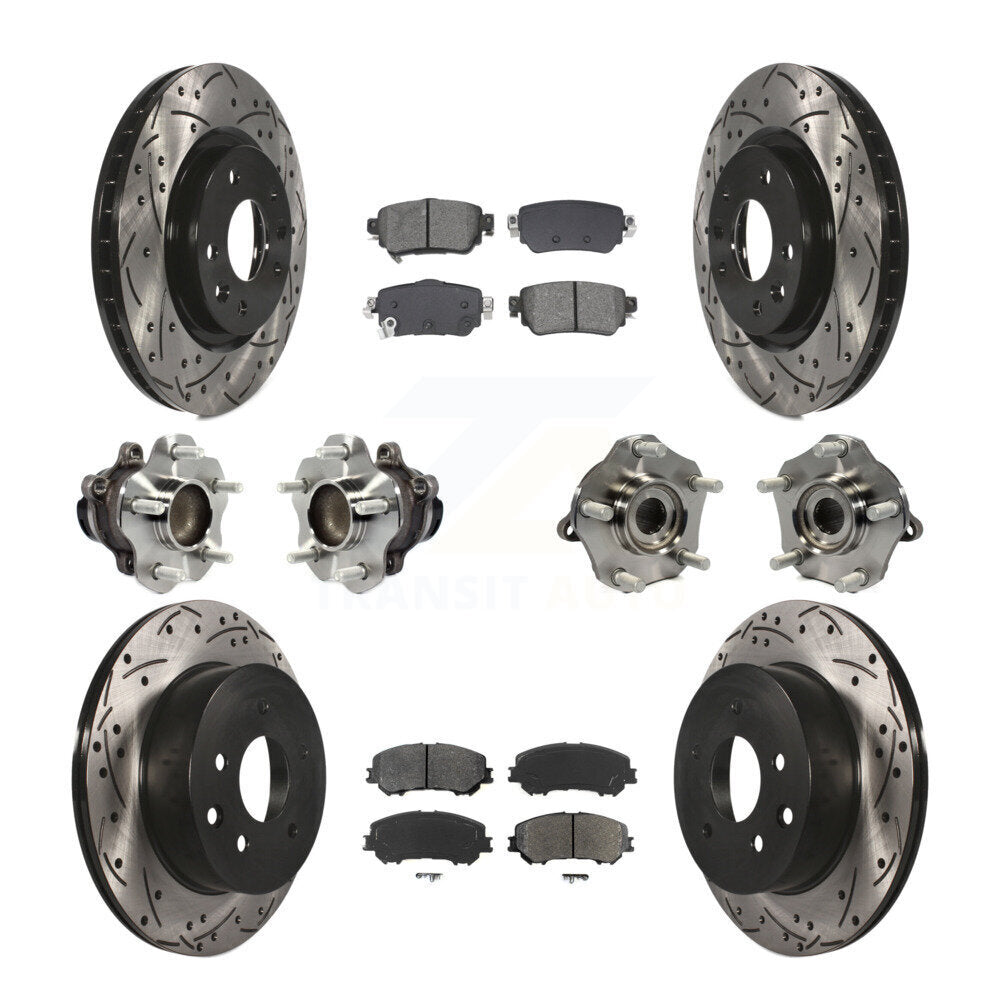 Front Rear Hub Bearing Coat Brake Rotor Pads Kit (10Pc) For Nissan Rogue Sport S with FWD KBB-128892