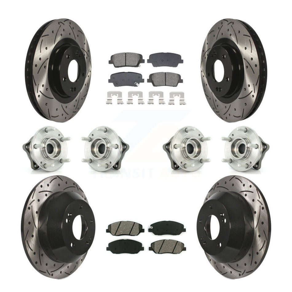 Front Rear Hub Bearing Coated Disc Brake Rotor And Pad Kit (10Pc) For Hyundai Santa Fe XL KBB-128894