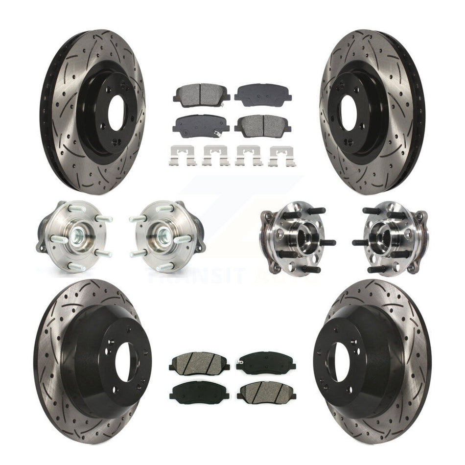 Front Rear Hub Bearing Coated Disc Brake Rotor And Pad Kit (10Pc) For Hyundai Santa Fe XL KBB-128895