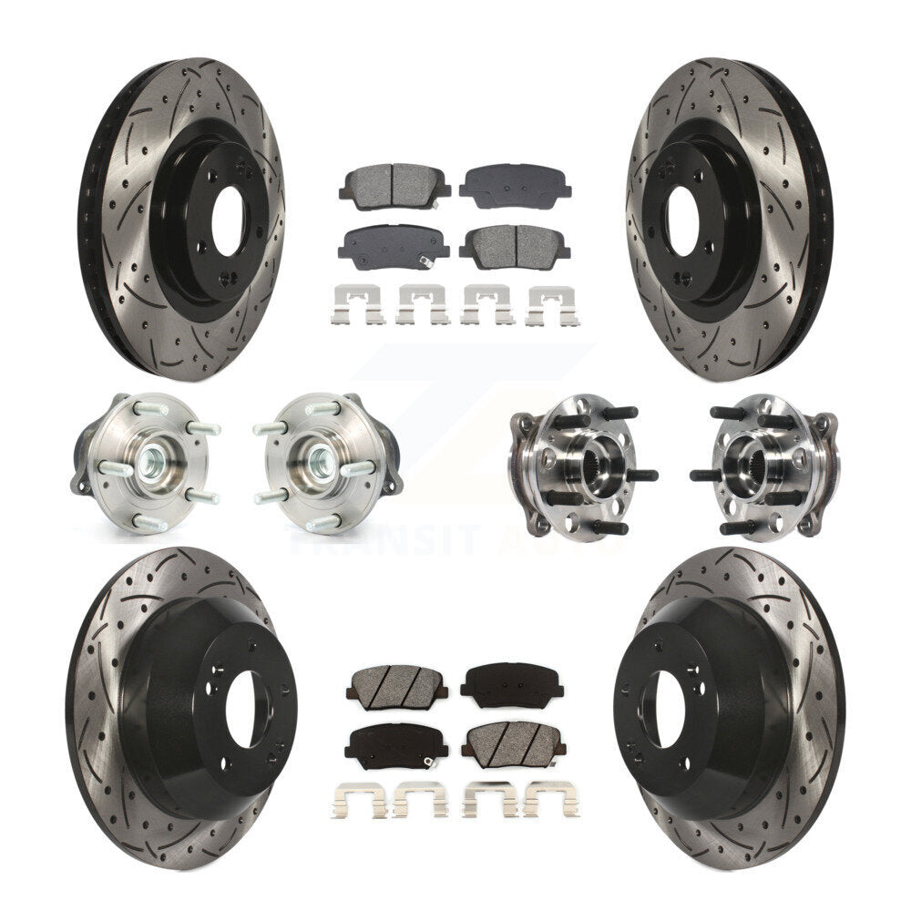 Front Rear Hub Bearing Coated Disc Brake Rotor Pads Kit (10Pc) For Hyundai Santa Fe Sport KBB-128900