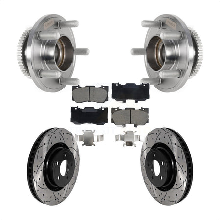 Front Hub Bearing Assembly Coated Drilled Slotted Brake Rotor & Pads Kit For Ford Mustang KBB-128926