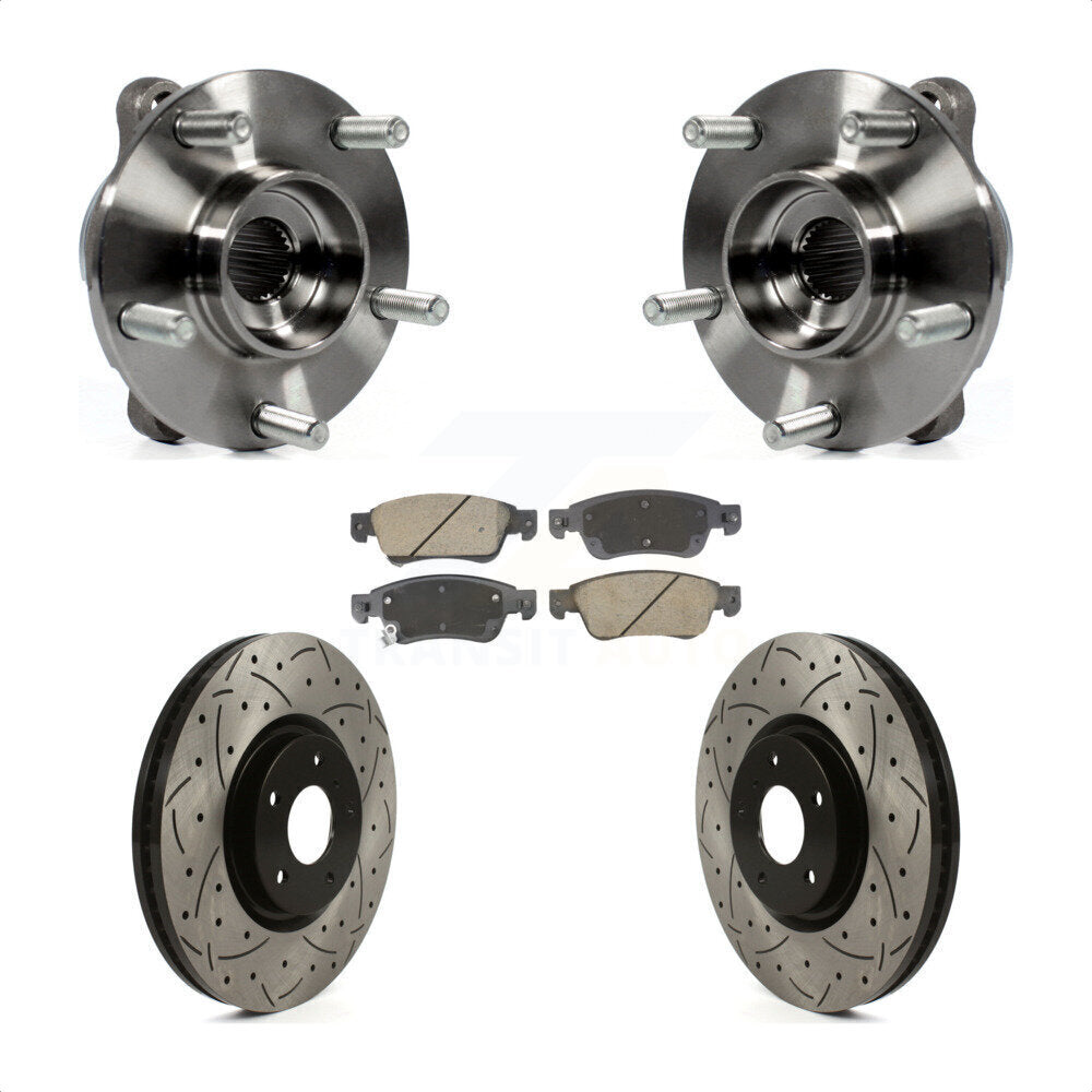 Front Hub Bearing Assembly Coated Drilled Slot Brake Rotor & Pad Kit For INFINITI G35 Q60 KBB-128930