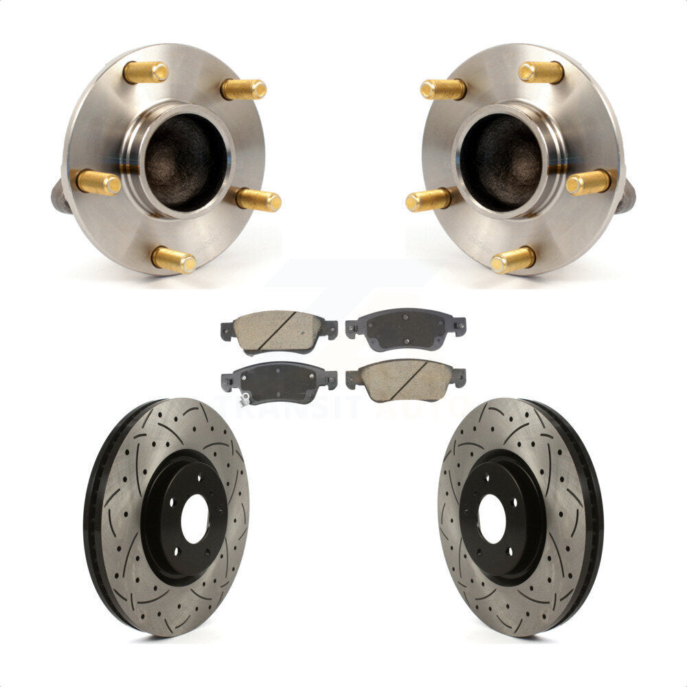 Front Hub Bearing Assembly Coated Drilled Slotted Brake Rotor & Pads Kit For INFINITI G35 KBB-128939