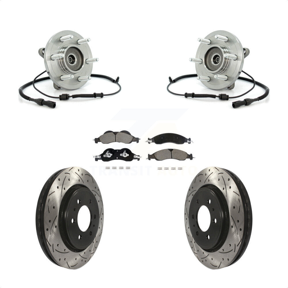 Front Hub Bearing Drilled Slot Brake Rotor Pads Kit For Ford Expedition Lincoln Navigator KBB-128941