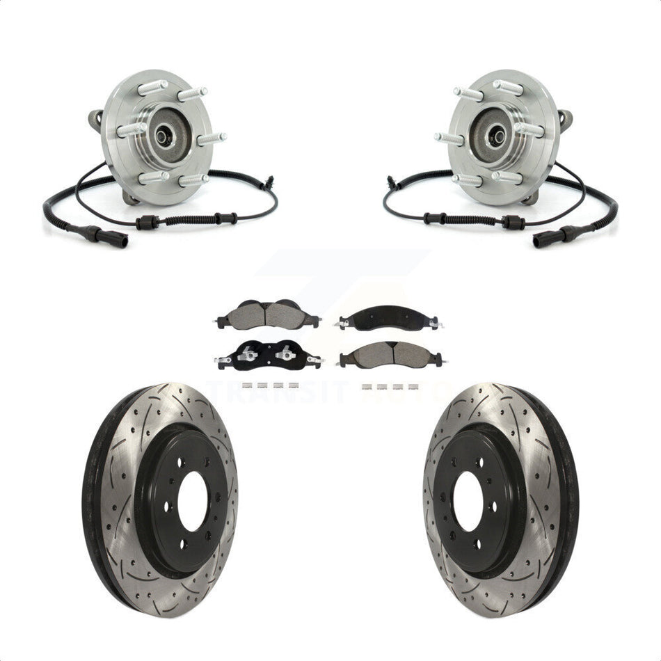 Front Hub Bearing Drilled Slot Brake Rotor Pads Kit For Ford Expedition Lincoln Navigator KBB-128941