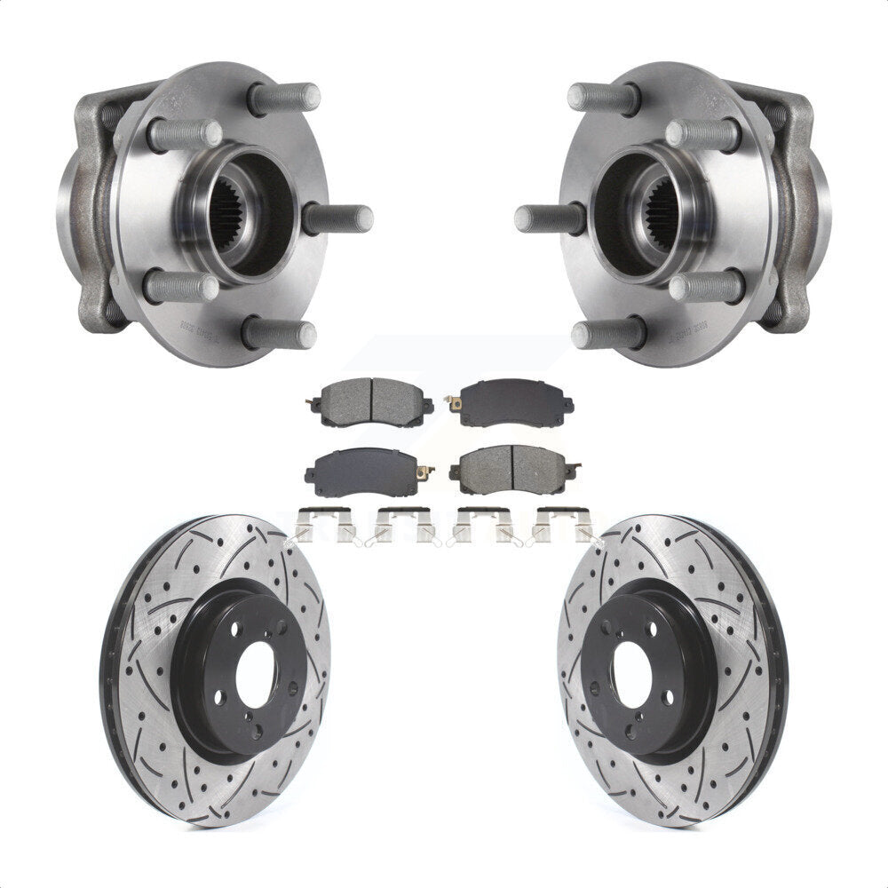 Front Hub Bearing Assembly Coated Drilled Slotted Brake Rotor Pads Kit For Subaru Impreza KBB-128953