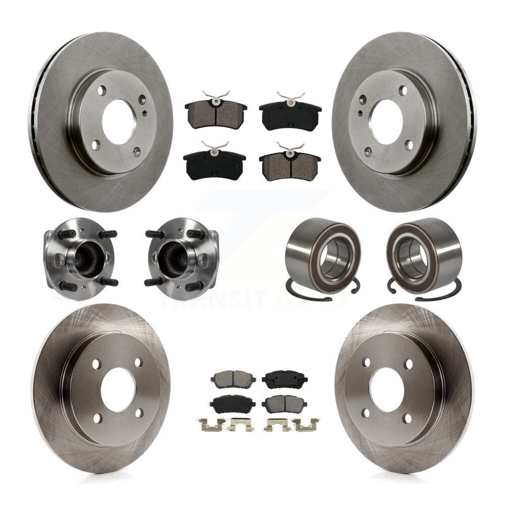 Front Rear Hub Bearing Disc Brake Rotor And Semi-Metallic Pads Kit (10Pc) For Ford Fiesta KBB-129122
