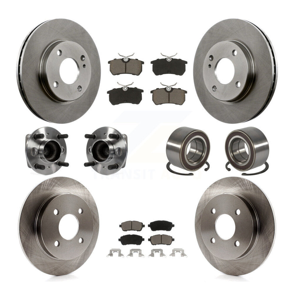 Front Rear Wheel Hub Bearing Disc Brake Rotor And Ceramic Pads Kit (10Pc) For Ford Fiesta KBB-129162