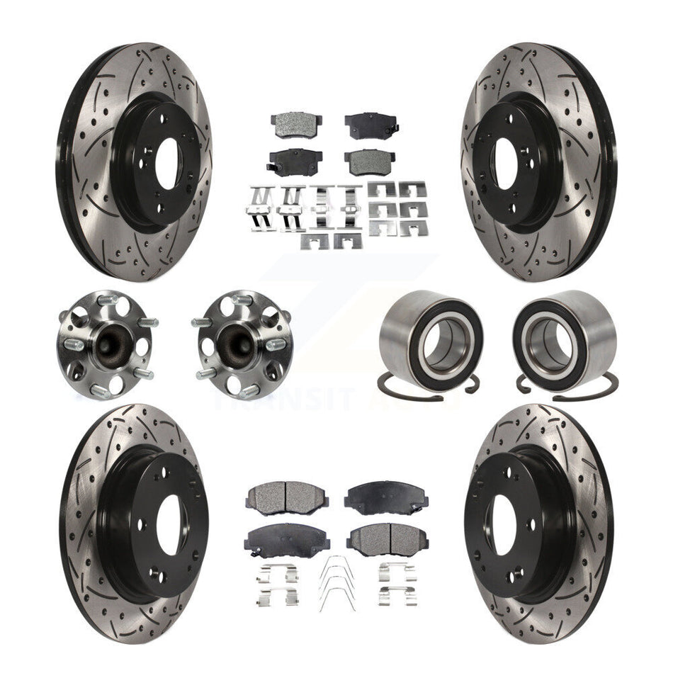 Front Rear Hub Bearing Coated Disc Brake Rotor & Pad Kit (10Pc) For Honda Civic Acura ILX KBB-129250