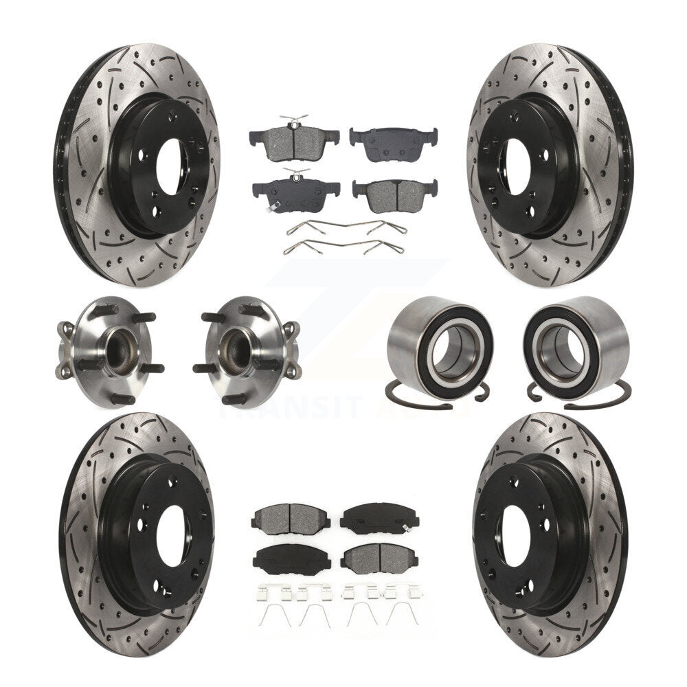 Front Rear Wheel Hub Bearing Coated Disc Brake Rotors And Pads Kit (10Pc) For Honda Civic KBB-129263