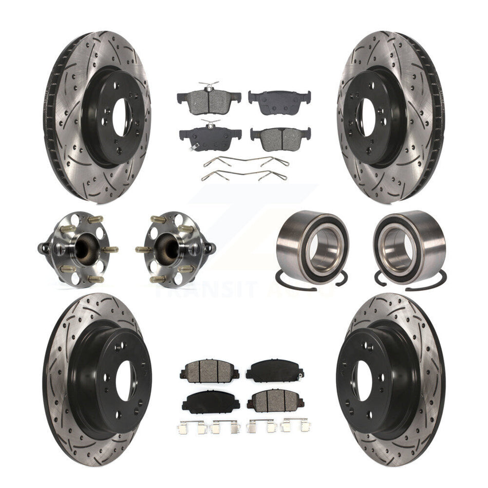 Front Rear Wheel Hub Bearing Coated Disc Brake Rotor And Pads Kit (10Pc) For Honda Accord KBB-129264