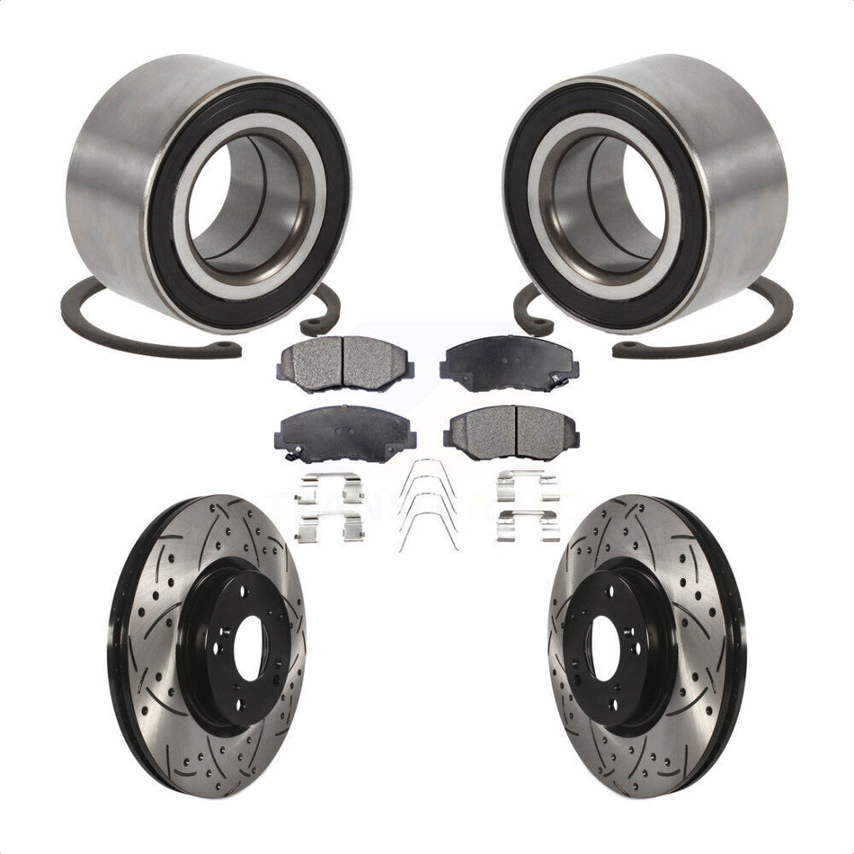 Front Wheel Bearing Coated Drilled Slotted Brake Rotor Pads Kit For Honda Civic Acura ILX KBB-129273