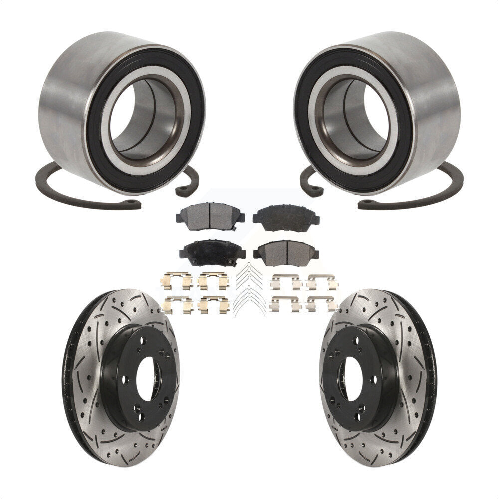Front Wheel Bearing Coated Drilled Slotted Brake Rotor & Pads Kit For 2015 Acura ILX 1.5L KBB-129274