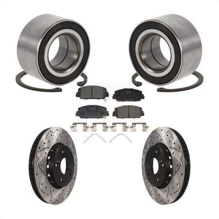 Front Wheel Bearing Coated Drilled Slotted Disc Brake Rotor & Pads Kit For 2016 Acura ILX KBB-129275